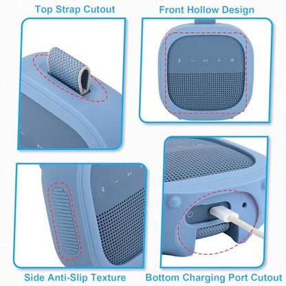 Silicone Case for Bose SoundLink Micro 2nd Gen Speaker, Shockproof Travel Protective Sleeve Soft Skin Cover with Shoulder Strap (Case Only) (Blue) - color: Blue