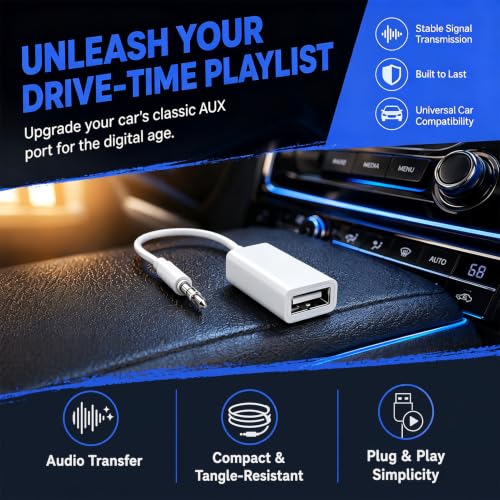 HANYAUKU USB to AUX Adapter, 3.5mm Male Plug Jack to Female AUX Audio Cable, Auxiliary Adapter Converter Cable for Connection of Car Jack Audio & External U Disk