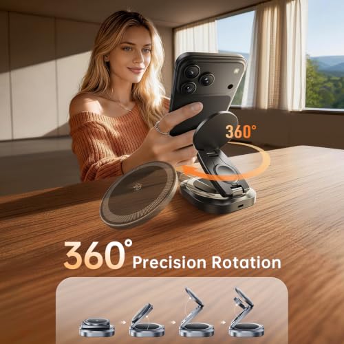 3-in-1 Foldable Qi2.2 25W Magnetic Wireless Charger Stand for iPhone Black | 360° Rotatable Charging Station for Airpods & Apple Phone Watch Earbuds for Travel Desk Home [With Cable Only] - color: Black