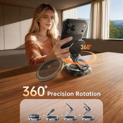 3-in-1 Foldable Qi2.2 25W Magnetic Wireless Charger Stand for iPhone Black | 360° Rotatable Charging Station for Airpods & Apple Phone Watch Earbuds for Travel Desk Home [With Cable Only] - color: Black