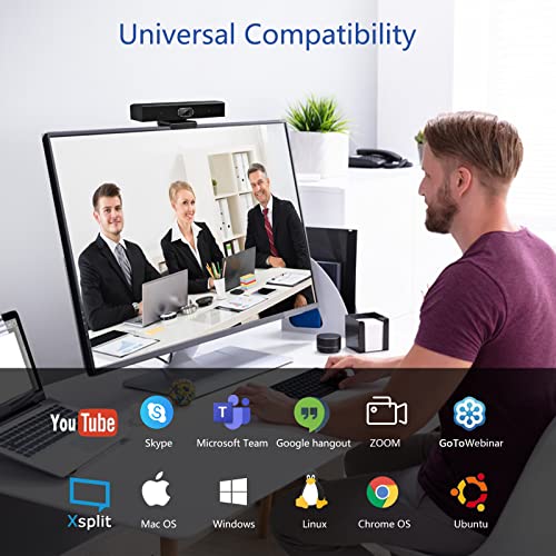 Conference Room Camera, 3-in-1, 1080p Full HD Webcam with Microphone and Speaker, USB Plug and Play, Wide Angle Video Conference Camera for Desktop, Laptop, Mac, PC (Black)