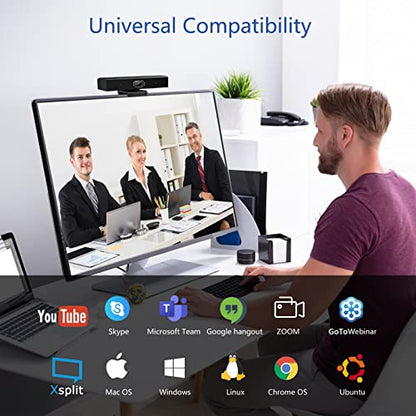 Conference Room Camera, 3-in-1, 1080p Full HD Webcam with Microphone and Speaker, USB Plug and Play, Wide Angle Video Conference Camera for Desktop, Laptop, Mac, PC (Black)