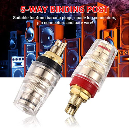 Facmogu 4PCS Black & Red Heavy Duty 5-Way Binding Post Banana Jacks 4mm, 24K Gold Plated Sold Brass Insulated Binding Post Banana Plugs, Speaker Amplifier Bindling Post Terminal Connectors - Short - size: Large-Short
