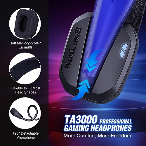 Wireless Gaming Headset for PS5, PS4, PC, Mac, Switch, Bluetooth Over-Ear Headphones with Detachable and Built-in Mics, Low Latency, Lightweight, Noise Isolation, 48H Battery