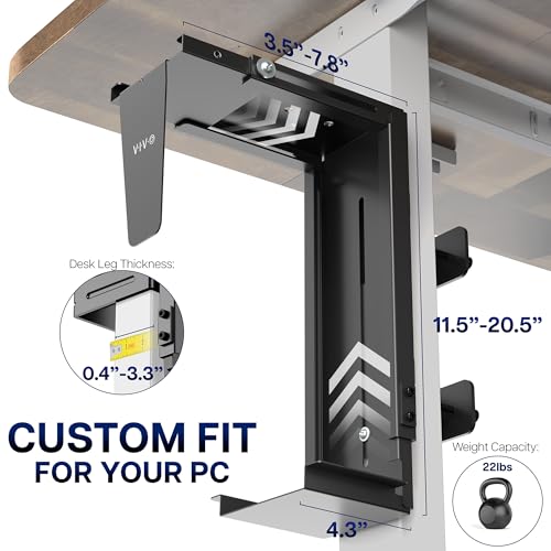 VIVO Adjustable Clamp-on Desk Leg PC Mount, Under Desk PC Mount, Computer Case CPU Holder with Tool-Free Installation, Black, MOUNT-PC01C - size: Mid