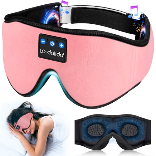 LC-dolida Sleep Headphones, Sleep Mask Bluetooth Wireless Music Eye Mask, Sleeping Headphones for Side Sleepers Sleep Mask with Bluetooth Headphones Ultra-Thin Stereo Speakers Perfect for Sleeping - color: Pink 3d