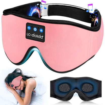 LC-dolida Sleep Headphones, Sleep Mask Bluetooth Wireless Music Eye Mask, Sleeping Headphones for Side Sleepers Sleep Mask with Bluetooth Headphones Ultra-Thin Stereo Speakers Perfect for Sleeping - color: Pink 3d
