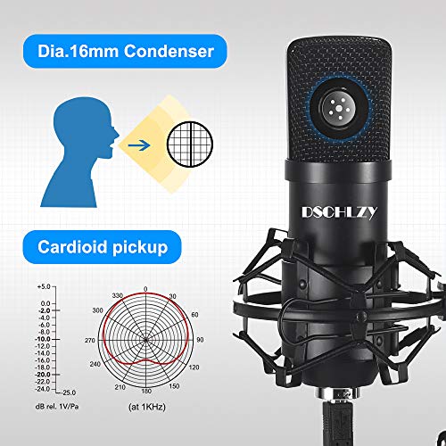 USB Streaming Podcast PC Microphone: Professional Computer Mic 192kHz/24bit Studio Cardioid Condenser Mic Kit with Sound Card Boom Arm Shock Mount Pop Filter, for Skype