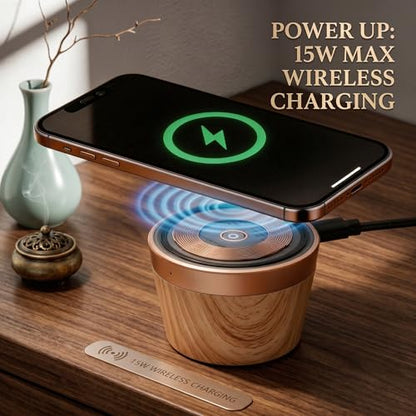 Topadorn MagSafe Bluetooth Speaker with 15W Wireless Charger | Magnetic Phone Stand Speaker for iPhone, Portable Wireless Charging Speaker with TWS Pairing - color: Natural