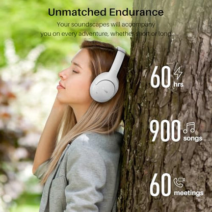 TOZO Hybrid Active Noise Cancelling Headphones, Hi Res Audio | Wireless Over Ear Bluetooth Headset, 60H Playtime, Custom EQ via App Deep Bass Comfort Fit Ear Cups, for Home Office Travel - color: White
