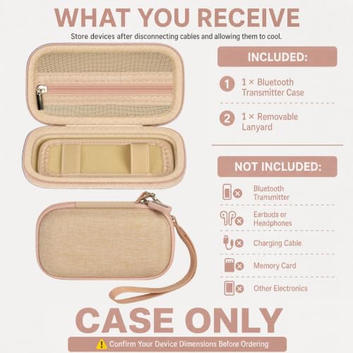 COMECASE Bluetooth Transmitter Case for AirFly SE/Pro 2/Pro/Duo | Hard EVA, Deep Mesh Pocket, Dual Elastic Straps, Fits for Avantree Relay/ for 1Mii, Airplane Travel Tech,Case Only, Gold - color: Gold