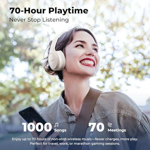 Headphones Wireless Over Ear , 70 Hours Playtime Bluetooth Headphones Built-in Microphone, Foldable Lightweight Headset with Bluetooth 5.4, HiFi Stereo Sound for PC Cellphone Travel Office (Off-white) - color: Off-white