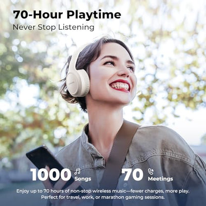 Headphones Wireless Over Ear , 70 Hours Playtime Bluetooth Headphones Built-in Microphone, Foldable Lightweight Headset with Bluetooth 5.4, HiFi Stereo Sound for PC Cellphone Travel Office (Off-white) - color: Off-white