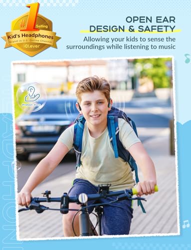 iClever OWS01 Kids Bluetooth Headphones, Air Conduction Open Ear Headphones | SafeSound Tech, Clear Audio Bluetooth 5.4, 360° Bending Ultra-Light Kids Wireless Headphones for Travel/School/Sports/Outdoor - color: Blue