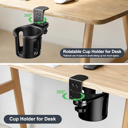 Desk Cup Holder Clamp, Rotatable Clip On Table Cup Holder | Water Bottle Stand Drink Coffee Mug Storage, Office Accessories for Home and School - color: Black-1