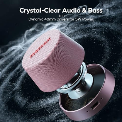 MOMAX Magnetic Portable Wireless Speaker, Enhanced Bass & Clear Sound | IPX6 Waterproof with Aluminum Alloy Design & 12H Playtime for Travel, Shower, Kitchen & More - color: Sakura Pink