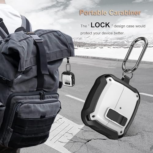 Galaxy Buds 3 Pro/3/3 FE Case Cover with Secure Lock Clip, Shockproof Samsung Galaxy Buds3/3 Pro 2024/3 FE 2025 Protective Hard Cover Shell with Carabiner&Cleaner kit for Men Women, Black/White - color: Black/White