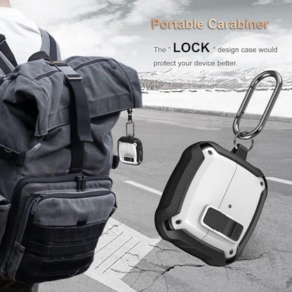 Galaxy Buds 3 Pro/3/3 FE Case Cover with Secure Lock Clip, Shockproof Samsung Galaxy Buds3/3 Pro 2024/3 FE 2025 Protective Hard Cover Shell with Carabiner&Cleaner kit for Men Women, Black/White - color: Black/White