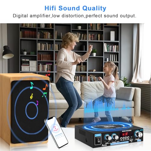 Home Audio Amplifier AK-35 HiFi Bluetooth 5.0 Mini Stereo Amp Receivers | 2.0 Channel RMS 30W x 2 Max. 200W Output with USB,AUX,FM Radio for Home Theater Speakers System - color: AK-35(2.0CH 30W+30W RMS)