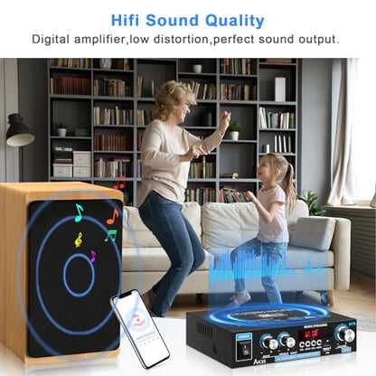 Home Audio Amplifier AK-35 HiFi Bluetooth 5.0 Mini Stereo Amp Receivers | 2.0 Channel RMS 30W x 2 Max. 200W Output with USB,AUX,FM Radio for Home Theater Speakers System - color: AK-35(2.0CH 30W+30W RMS)