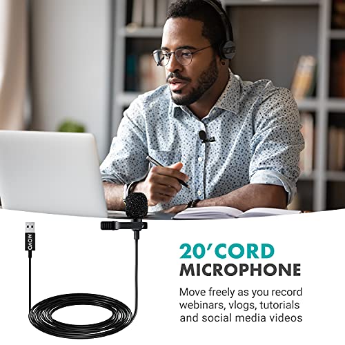 Movo M1 USB Lavalier Microphone for Computer, Clip-On Lapel Mic, 20 ft Cord - size: Small