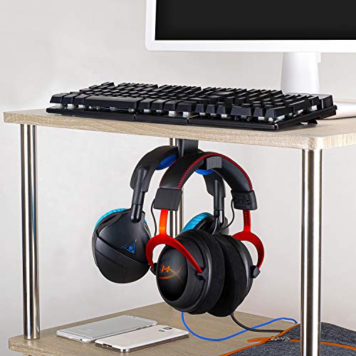 Brainwavz BigT Dual Headphone Stand, Under Desk Hanger for Headphones, Gaming Headsets, Mobiles Accessories, Stick On, No Screws, Black (Big T) - style: Big T