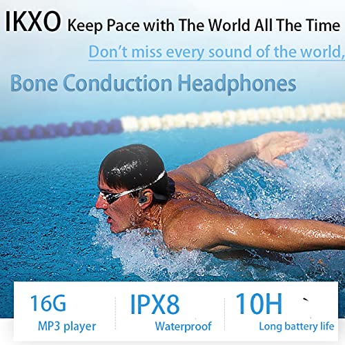 IKXO Bone Conduction Headphones Waterproof Bluetooth for Swimming, MP3 Player Wireless Sport Earphones IPX8 Open-Ear Built-in 8GB Flash Memory for Running, Diving Water, Gym, Spa (Gray) (Style_1)