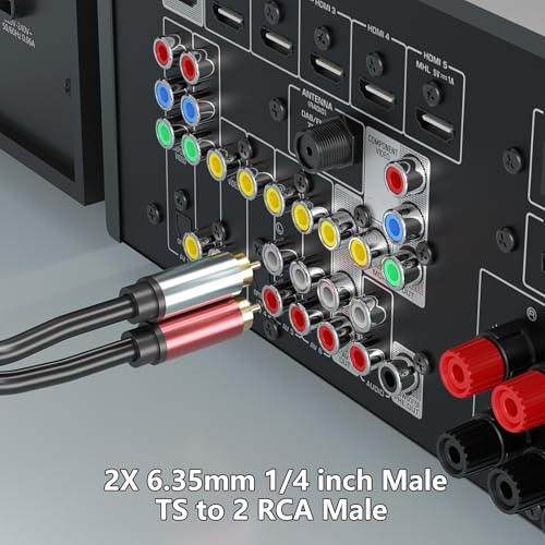 RCA to 1/4 Cable, Dual 1/4 inch TS to Dual RCA Stereo Audio Interconnect Cable, Gold Plated Heavy Duty 2X 6.35mm 1/4 inch Male TS to 2 RCA Male Adapter Cable (Style A, 3Feet) - size: 3Feet, style: style A