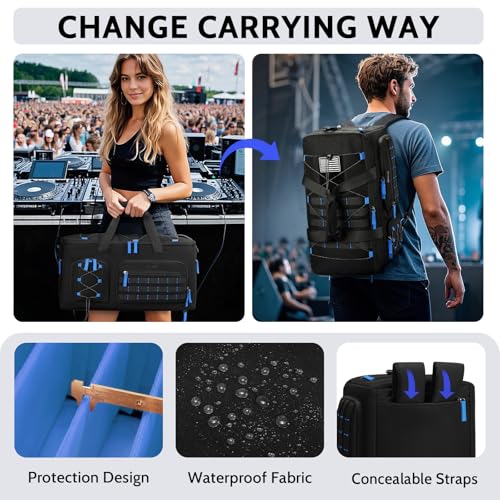 DJ Cable Bag with Detachable Dividers for Equipment and Music Gear, Blue | Laptop and Microphone Pocket, Versatile Carrying with Shoulder Strap, Durable Fabric, for Musicians and Audio Professionals - color: Blue
