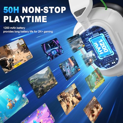 Wireless Gaming Headset for PS5, PS4, Switch, PC, Mac, Ultra-Low Latency 2.4GHz Dongle & Bluetooth 5.4, Gaming Headphones with Mic, Comfortable Earpads, Long Battery Life, 50mm Stereo Drivers