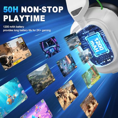 Wireless Gaming Headset for PS5, PS4, Switch, PC, Mac, Ultra-Low Latency 2.4GHz Dongle & Bluetooth 5.4, Gaming Headphones with Mic, Comfortable Earpads, Long Battery Life, 50mm Stereo Drivers