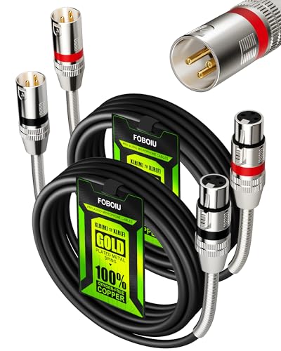 XLR Cables 10ft 2 Pack, 3-pin Male to Female Cable Balanced Shielded | XLR to XL R Microphone Cable with Gold-Plated Connectors, Oxygen-Free Copper (OFC) Mic Speaker Cable, Metal Spring SR, Black - size: 10 Feet, style: 2 Pack