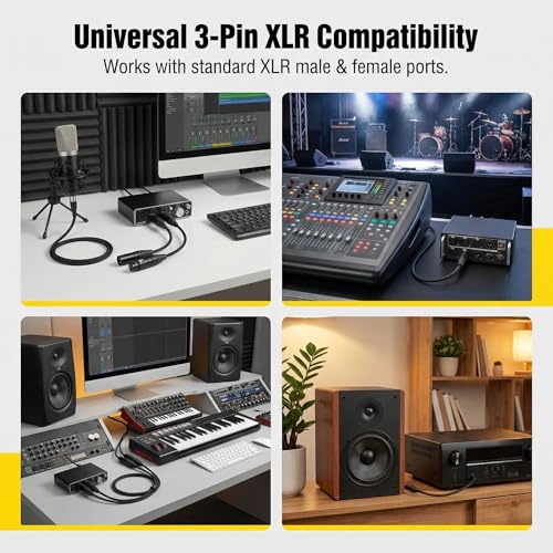 2-Pack Short XLR Cable 1 ft (30cm), Male to Female 3-Pin Balanced Microphone Cable, XLR to XLR Audio Patch/Extension Cord for Mic, Mixer & Studio