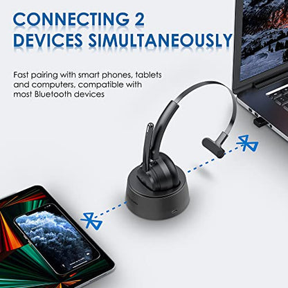Mopchnic Bluetooth Headset, Wireless Headphone with Microphone for Computer, On Ear Bluetooth Headset with USB Dongle for Office Call Center Skype Zoom Meeting Online Class (Gray) - color: Gray