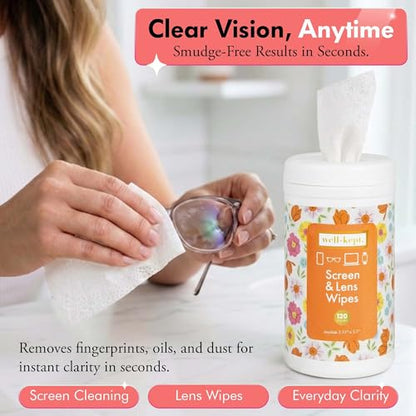 Spring Break Tech & Lens Wipes canister for Glasses & Phones, 120 Count | Pre-moistened, lint-free wipes remove smudges without streaks or scratches. Safe for lenses, phones, tablets & screens - color: Spring Break