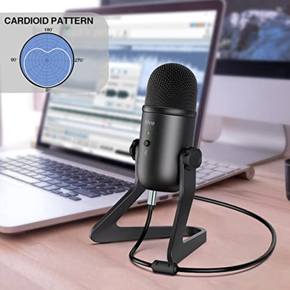 FIFINE K678 USB Podcast Microphone for Recording Streaming | Condenser Computer Mic for PC Mac, Headphone Output&Volume Control, Mic Gain Control, Mute Button, Vocal, YouTube, Gaming