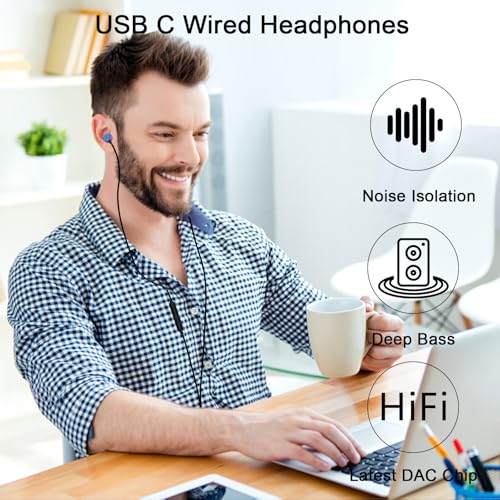 USB C Headphone Wired Earbuds for Samsung S26 S25 Ultra S24 A16 A17 | in-Ear Earbuds Wired Noise Isolating With Microphone for iPhone 17 16 Pro Max/iPad 11 A16/Pixel/Android Small Ear Kids - color: Purple