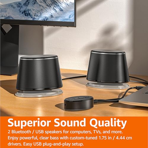 Amazon Basics Bluetooth Computer Speakers with USB 3.0, LED Blue Lighting, Volume Control, USB Powered, Set of 2