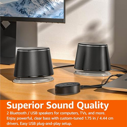 Amazon Basics Bluetooth Computer Speakers with USB 3.0, LED Blue Lighting, Volume Control, USB Powered, Set of 2