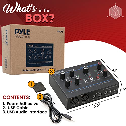 Pyle Professional USB Audio Interface with MIC, Guitar, AUX Stereo Inputs, Phone/Monitor Outputs, Ideal for Computer Playing & Recording, Compact Rugged Metal Housing - PMUX6 - style: Interface Basic