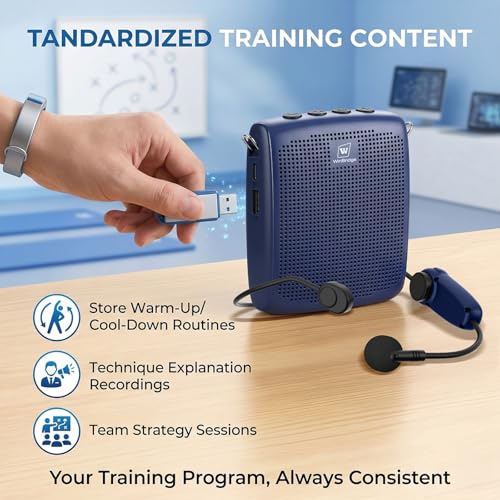 WinBridge Voice Amplifier with Bluetooth Headset Mic, Portable PA System | 15W Portable Speaker with Microphone for Teachers, Auto-Pair, 12–15H Battery, Lightweight,USB/BT Playback, Mute WB002 Blue - color: Blue