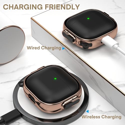 for AirPods 4 Case with Safety Lock, Magsafe Compatible, Black/Rose Gold | Double Secure Lock,Drop Protection,Two-Piece Design,with Gold Keychain, Anti Lost, Dustproof, Cute AirPod 4 Case - color: Black + Rose Gold, size: AirPods 4 Case