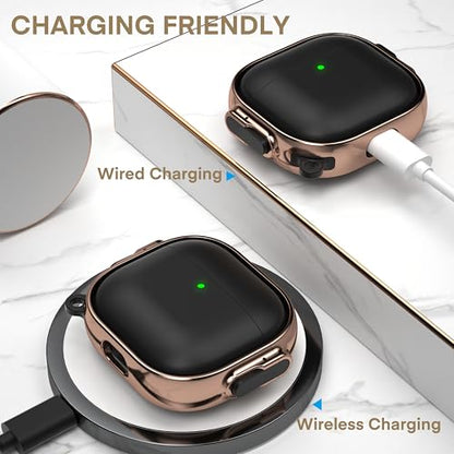 for AirPods 4 Case with Safety Lock, Magsafe Compatible, Black/Rose Gold | Double Secure Lock,Drop Protection,Two-Piece Design,with Gold Keychain, Anti Lost, Dustproof, Cute AirPod 4 Case - color: Black + Rose Gold, size: AirPods 4 Case