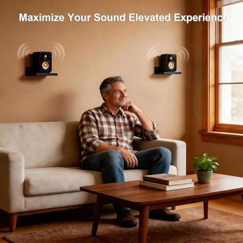 DAWASAPAT Speaker Wall Mounts for Samsung, Roku, Sony, JBL, Vizio, LG and More Rear Speakers Save Space, 5.9" x 5.9" Wooden Speaker Mounts Easy to Install for Home Theater Surround Sound - color: Black