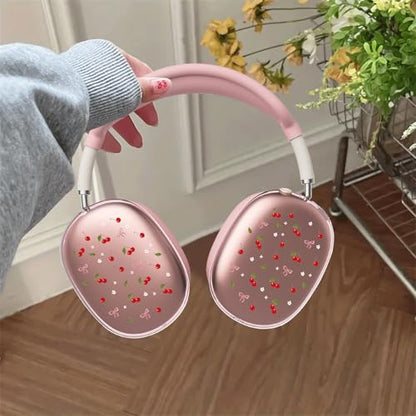 Pink Cherry Bow Clear Case for Airpods Max Headphones Cute Kawaii Soft TPU Ear Cups Cover Anti-Scratch Silicone Ear Pad Protective Case Fashion Print Headband Cover for Apple Airpods Max - color: Cherry bow 05