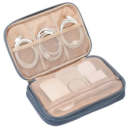 NISHEL Travel Cord Organizer Case, Double Layers Tech Electronic Bag, Essentials for Charger, Cable, Phone, Flash drive, Large, Aegean-Blue | Double-layer bag keeps chargers, cables, flash drive, and small tech essentials organized for trip, Large, Aegean