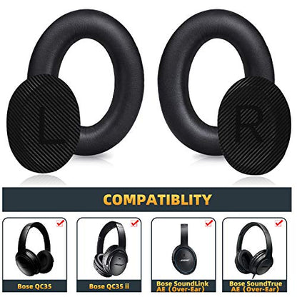 GEVO Premium Replacement Ear Pads for Bose QC35 & QC35ii Headphones - Black | Fits QuietComfort 35 & 35ii / SoundLink 1&2 AE（Over-Ear）- Soft Protein Leather · Adaptive Memory Foam and Extra Durable - color: Black