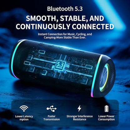Bluetooth Speaker - HD Sound, IPX5 Waterproof, Up to 20H Playtime, TWS Pairing, BT 5.3, Portable Wireless Speaker for Home, Party, Beach & Outdoor, Black