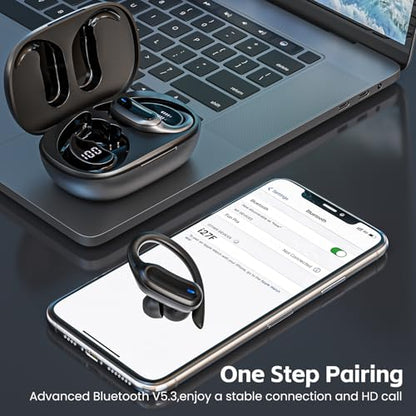 TRAUSI Wireless Bluetooth 5.4 Headphones, Fast Charging Stereo Earphones with Noise Cancelling Mic, IPX7 Waterproof and Comfort Fit Ear Buds for Fitness, Workouts