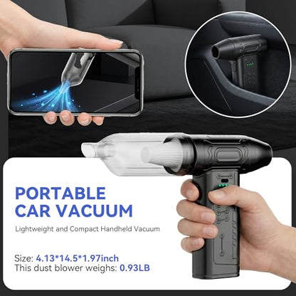 fourq Compressed Air Duster,Mini Vacuum Cleaner 2-in-1,4000 mAh,130,000 RPM Brushless Motor,8000Pa，120MPH/1.1LB Thrust Car Dryer Air Blower for Car Cleaning,Computer Cleaning